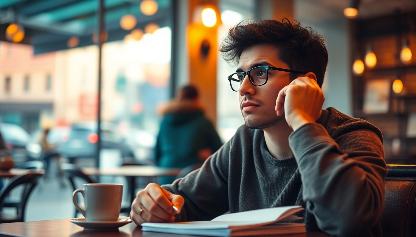 Find my true calling through contemplation in a serene café setting with notes and coffee.