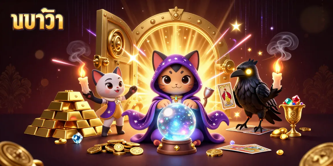Experience thrilling บาคาร่า gaming with mystical elements, featuring a fortune teller cat and glowing raven.
