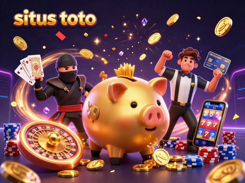 Engage in thrilling gameplay with situs toto as a golden piggy bank sumo wrestler dominates the scene.