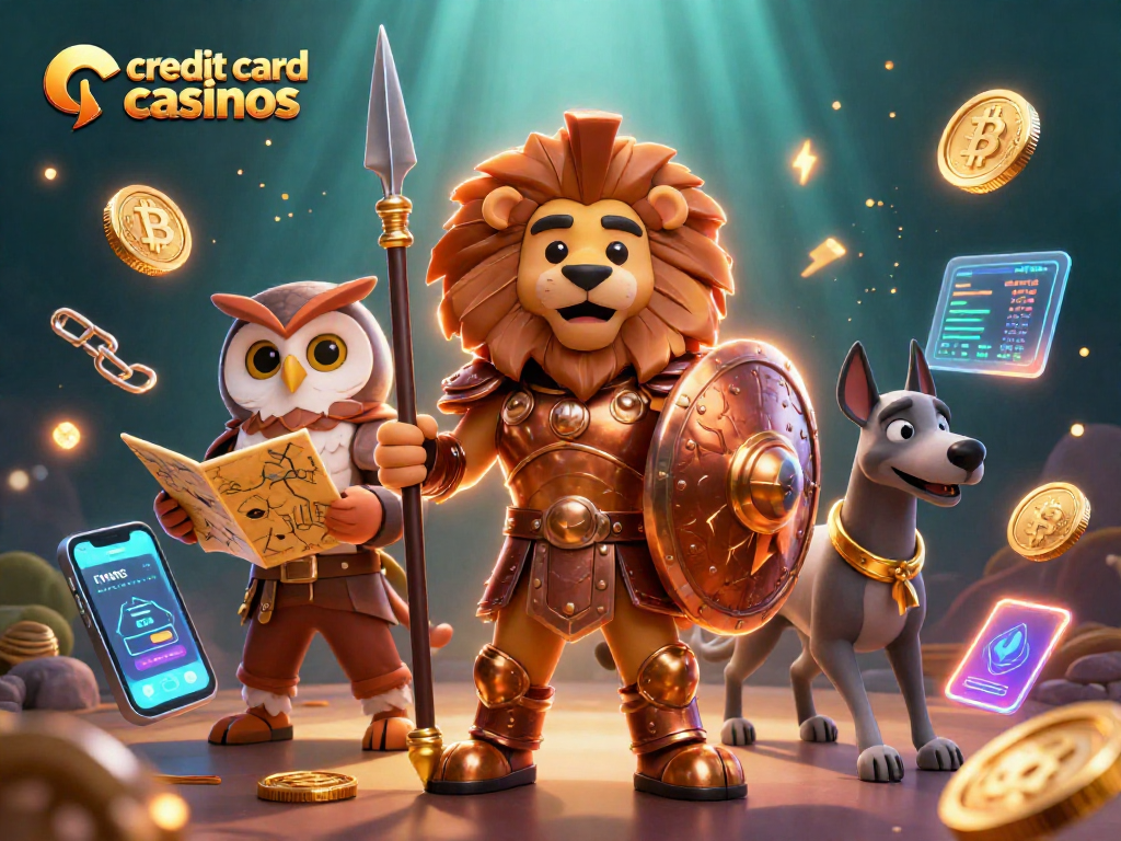 Engage with exciting credit card casinos featuring vibrant 3D characters and crypto elements.