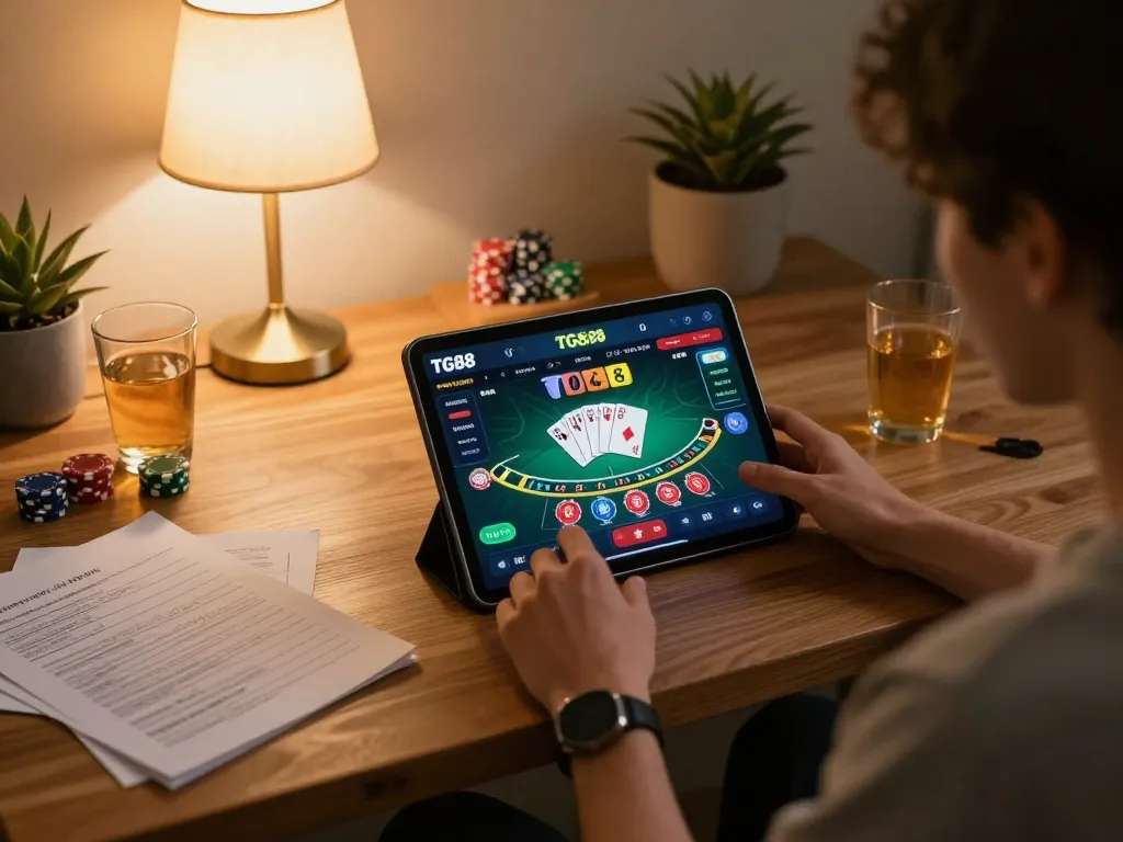 Engaging with the TG8 casino app at home for a dynamic online gaming experience.