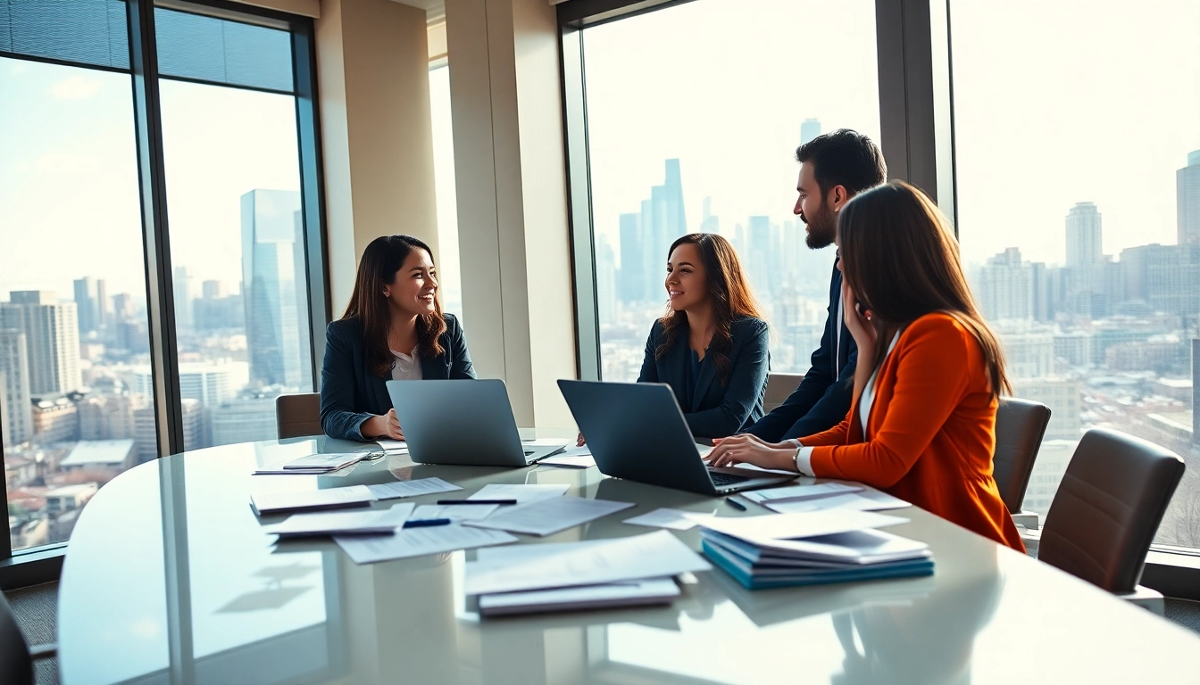 Explore Chicago jobs opportunities with a diverse team discussing employment strategies in a modern office.