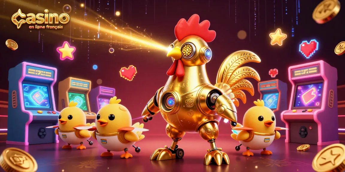 Découvrez un univers dynamique de jeux avec les machines emblématiques et le robot doré dans l'animation casino en ligne français.
