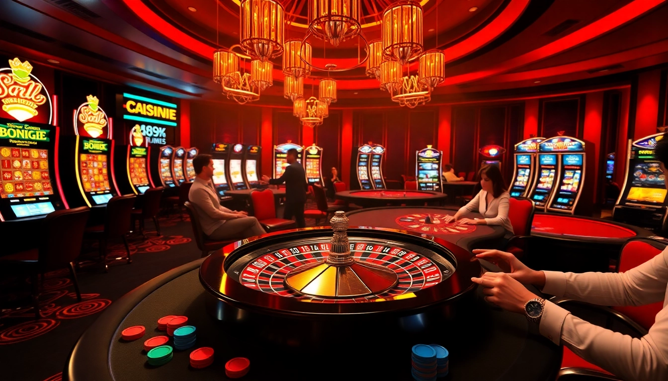 Joueurs engagés dans un casino en ligne France, avec des tables de roulette et de poker pour un jeu immersif.