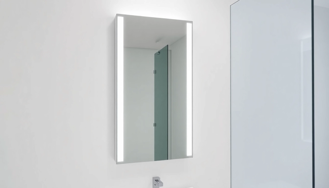 Der sonni Spiegelschrank mit eingebauter Beleuchtung in einem modernen Badezimmer zeigt sein elegantes Design.
