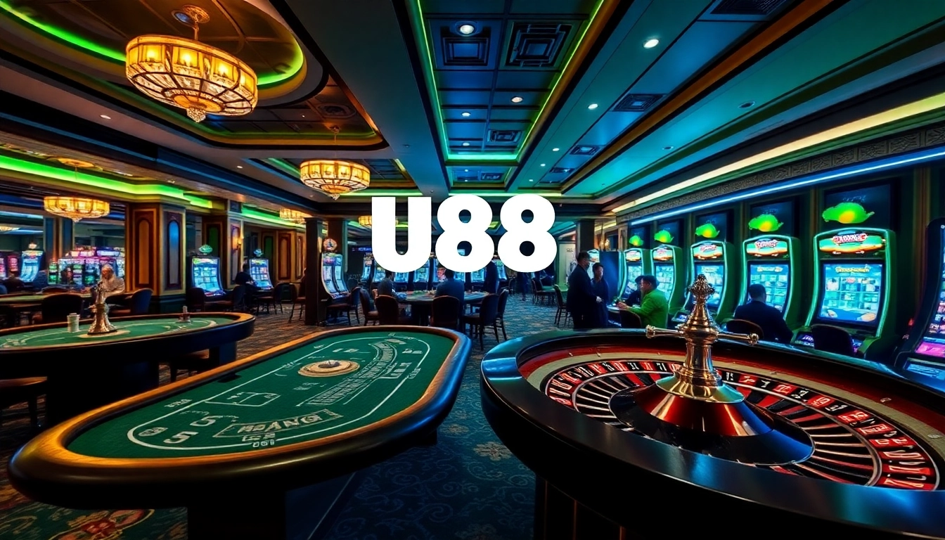Experience the thrill of U88 gaming with players at a luxurious casino table.