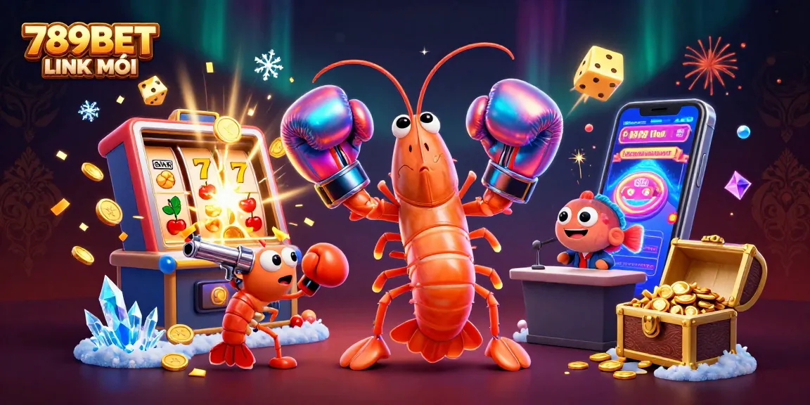 Engage with the exciting 789BET LINK MỚI through a vibrant casino scene featuring colorful characters.