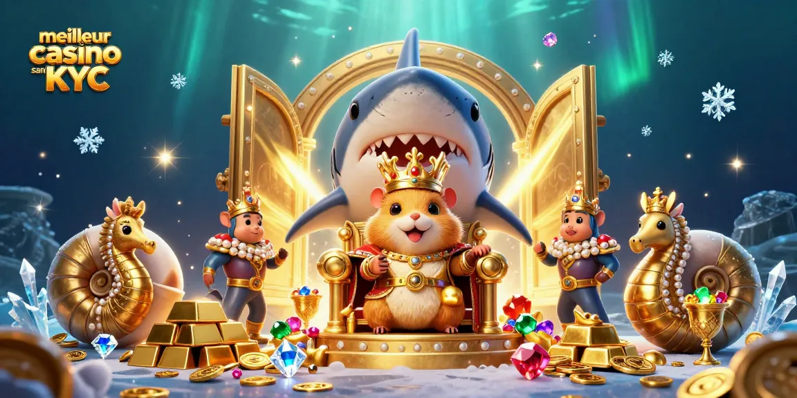 Jouez au meilleur casino sans KYC avec une scène de casino majestueuse et des trésors scintillants.