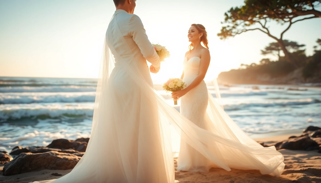 Carmel wedding photography capturing a couple's vows on a beautiful beach with sunset ambiance.