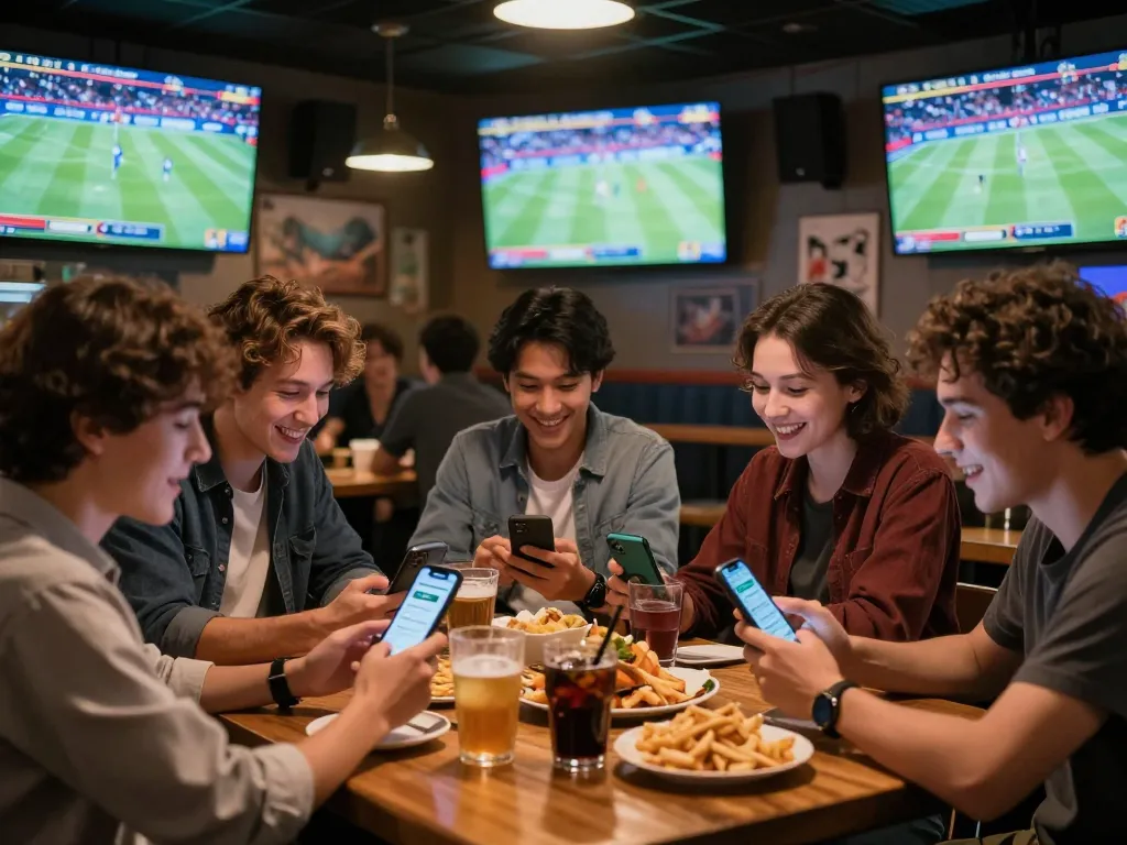 Fans enjoying live sports while using migliori siti scommesse stranieri apps on their smartphones