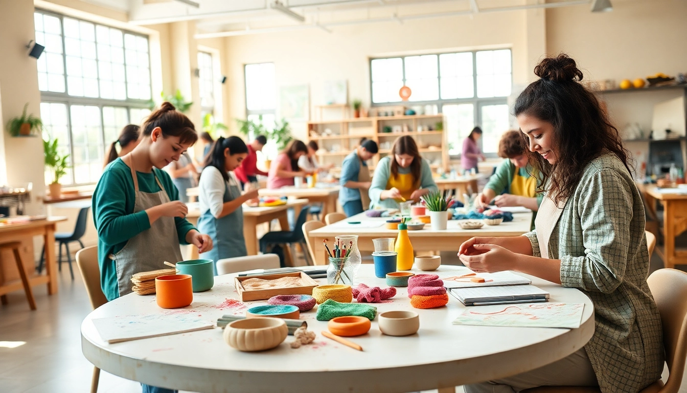 Engaging artisans in vibrant craft training programs creating art and crafts collaboratively.