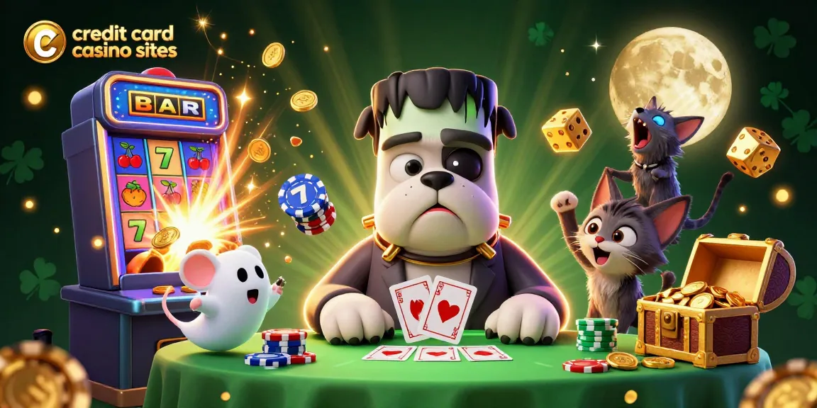 Experience thrilling moments at credit card casino sites with a lively 3D casino scene featuring unique characters.