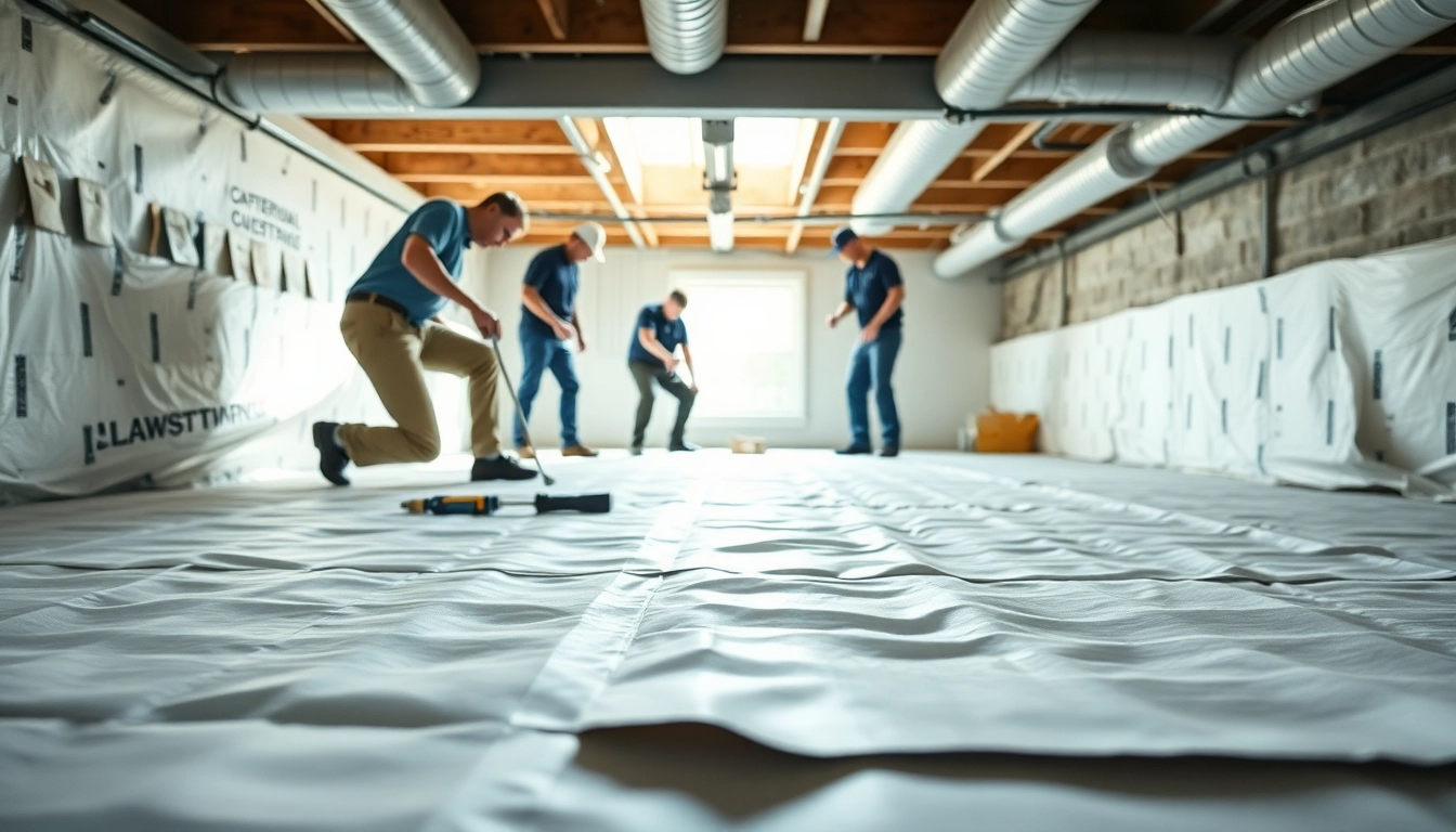 Vapor Barrier Installation by professionals in a crawl space, showcasing precise steps and materials.