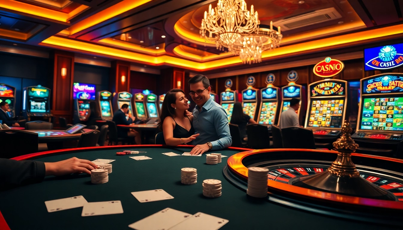 Engaging casino scene featuring online gambling interfaces at https://nk88.sa.com/ with vibrant poker and roulette tables.