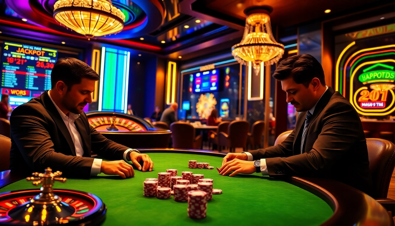 KPI4D gaming excitement at a high-stakes poker table in a luxurious casino setting