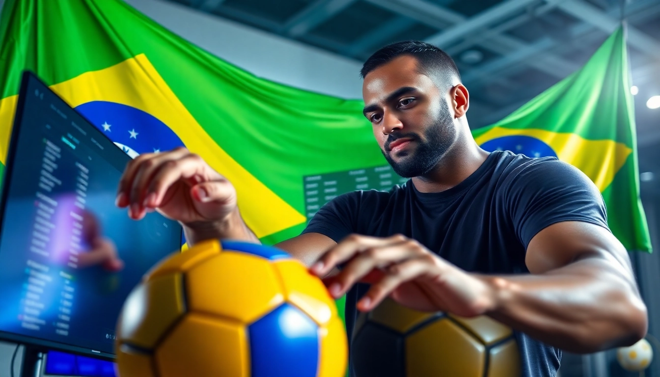 Engaging scene showing best sportsbooks in Brazil with an athlete betting on a digital platform.