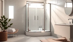 Entdecken Sie die stilvolle sonni Duschkabine aus Klarglas mit eleganten Details im modernen Badezimmer.