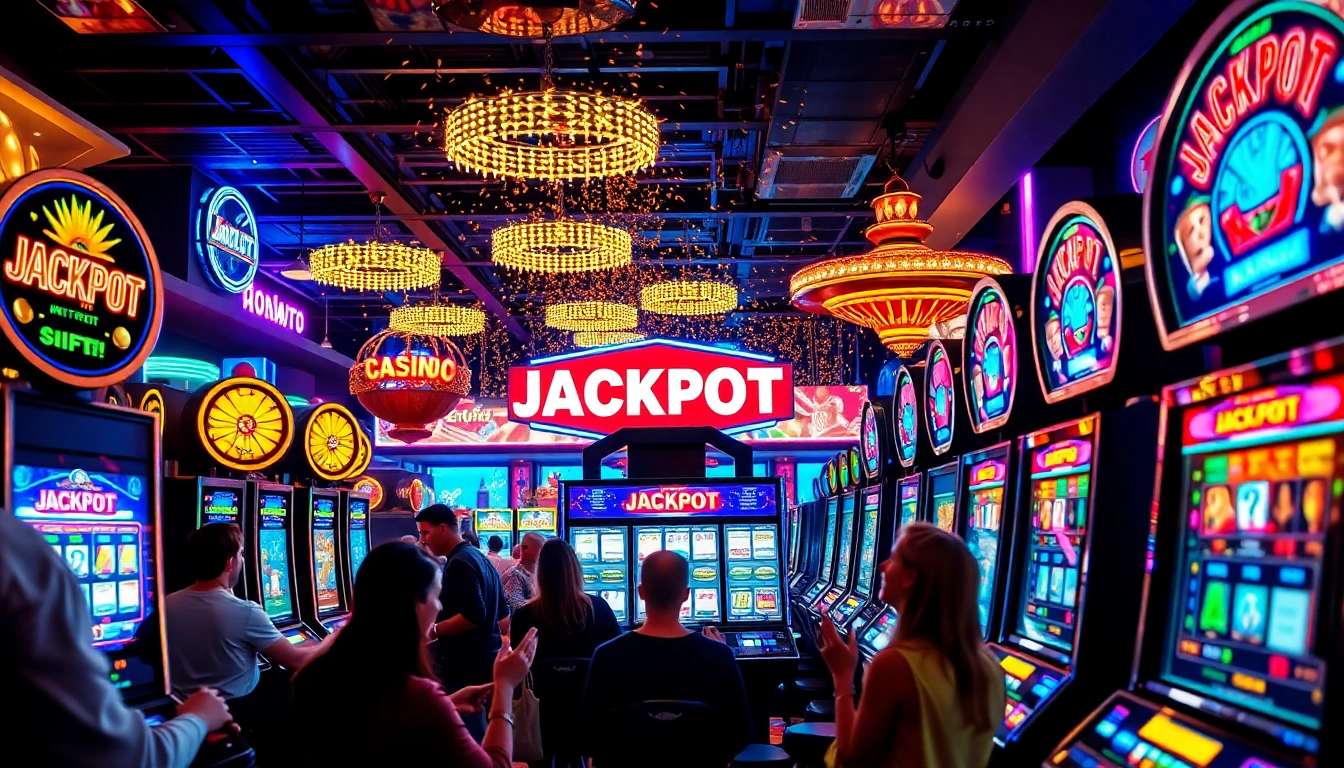 Main event slot gacor hari ini dengan mesin slot yang bersinar dan suasana kasino yang meriah.