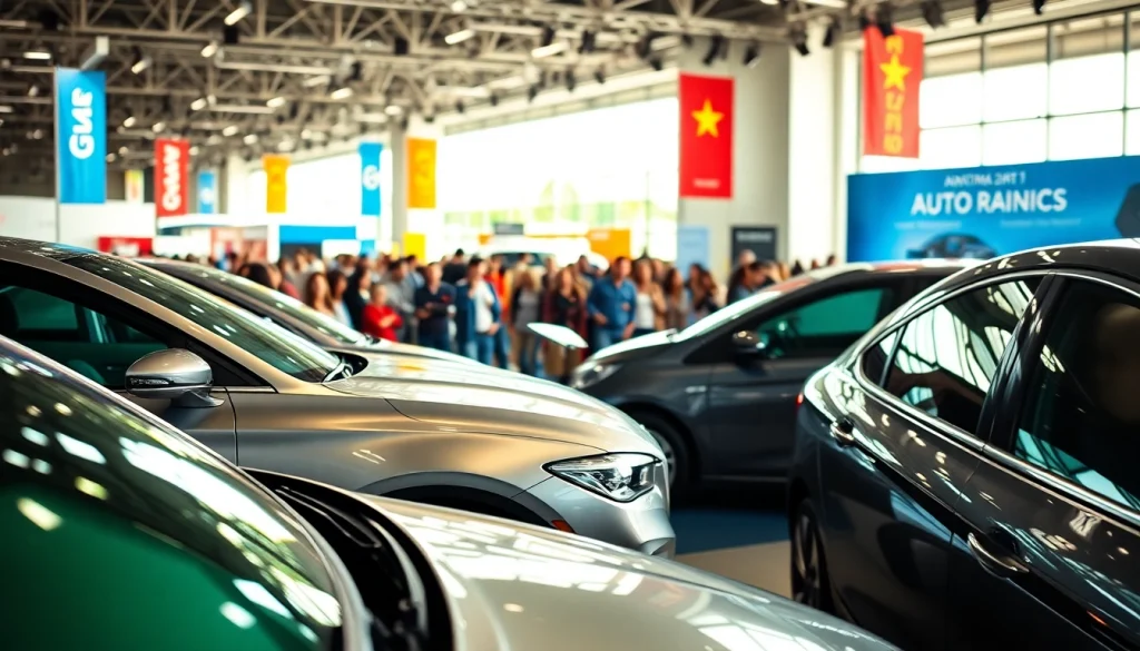 Exciting Auto Cars Show featuring diverse vehicles and enthusiastic crowds at a vibrant automotive event.