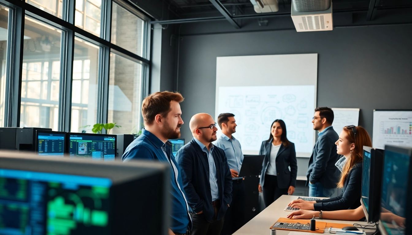 Engaging IT support team exemplifying managed it support services through collaboration in a modern office.