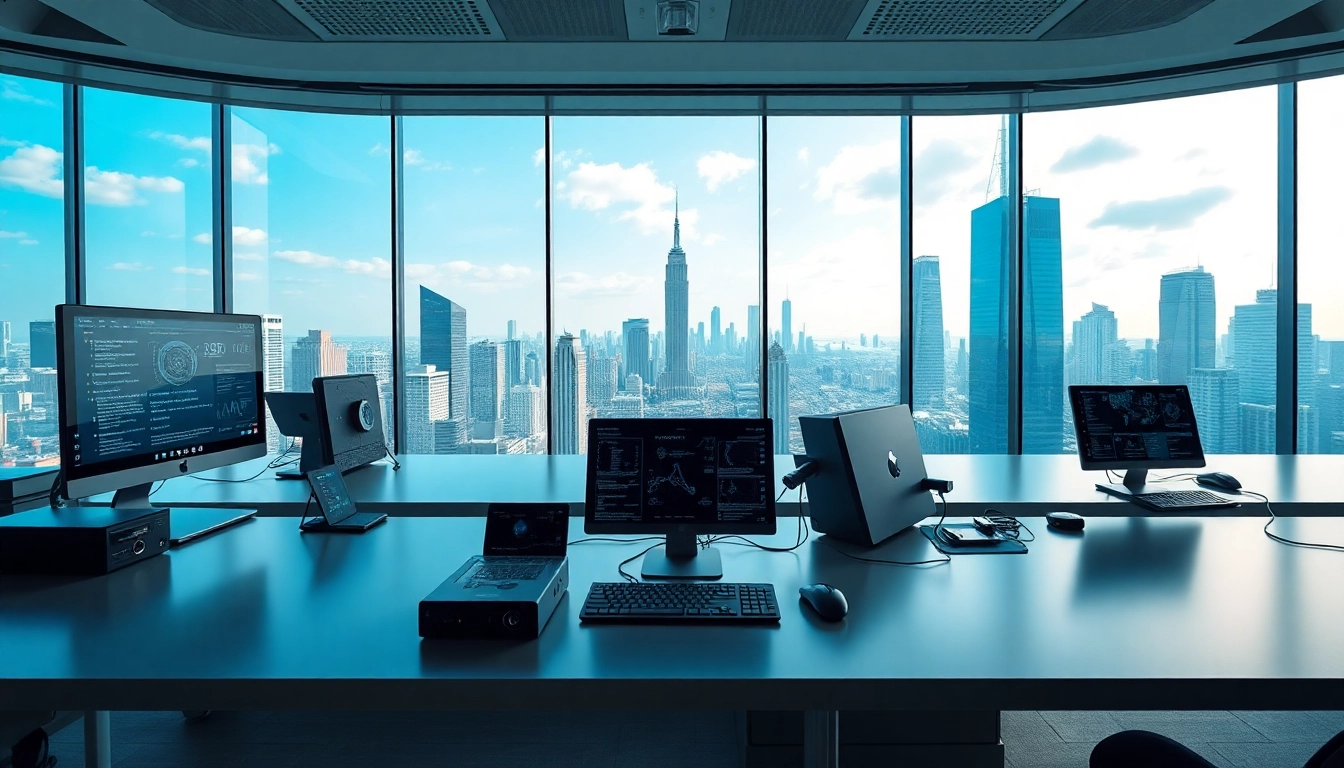 Showcase of technology workspace featuring advanced technology tools and innovative gadgets.