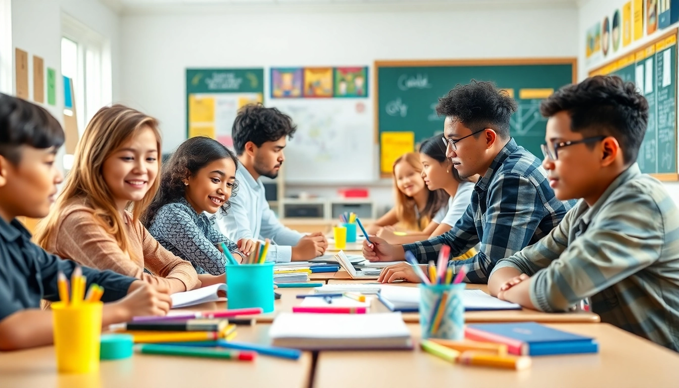 Engaged students in a vibrant classroom setting during an Education project collaboration.