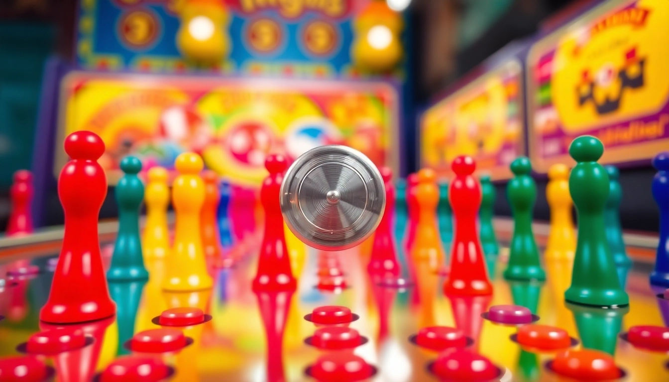 Plinko game sedang dimainkan dengan cincin berwarna cerah jatuh melalui pegs, menghasilkan keseruan.