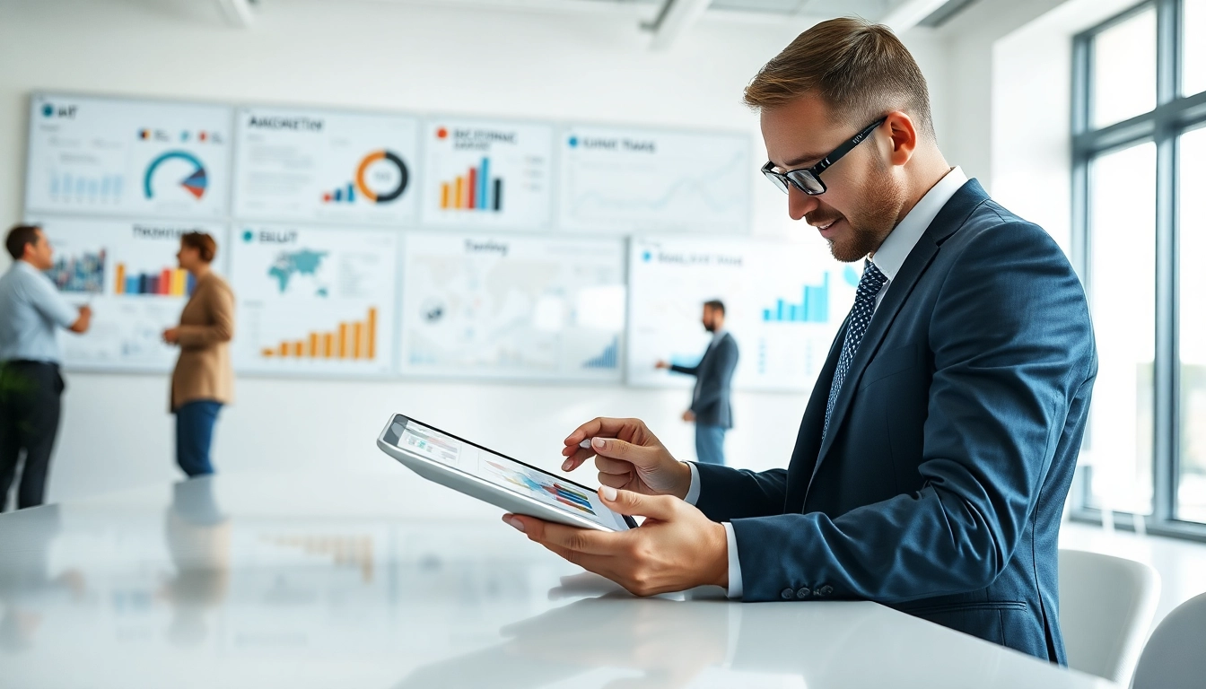 Analyze competitive intelligence data with digital tools in a bright office setting.