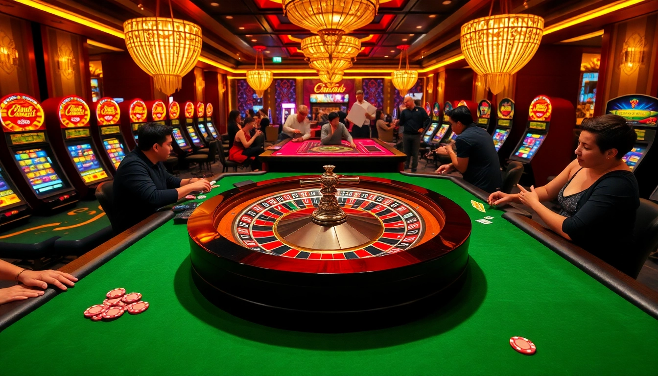 Excited players engaging in heart-racing casino games at 789BET's luxurious venue.