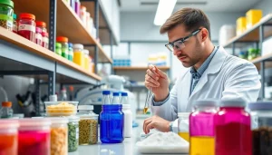 Experimenting with bulk sweetener samples in a bright, modern lab environment.