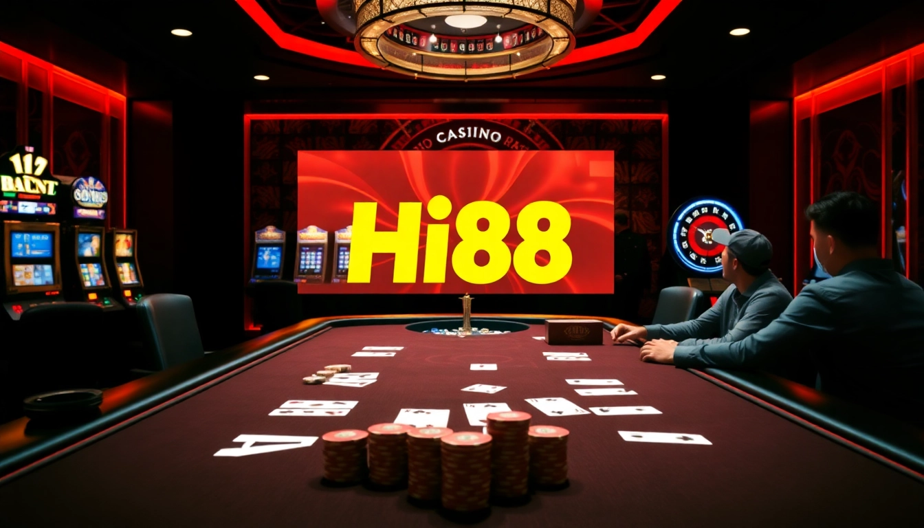 Players enjoying a high-stakes game at Hi88 casino, immersed in excitement and strategy.
