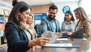 Mendeposit 1k dengan aman di bank bersama teller yang membantu.