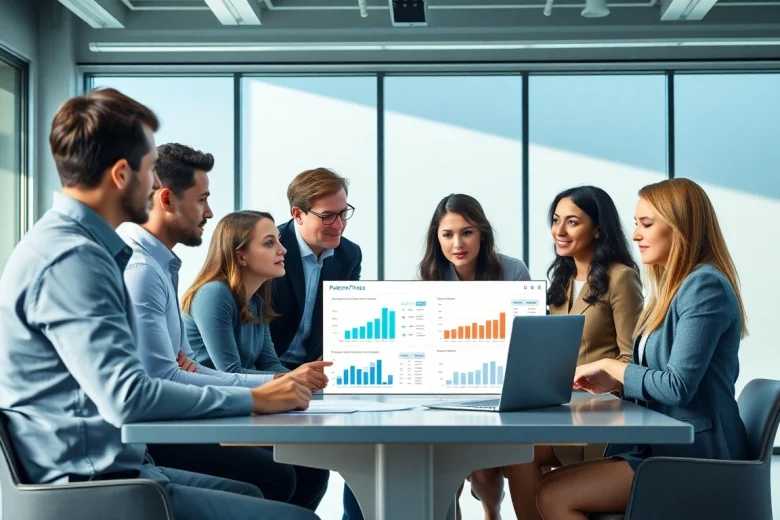 Analyze competitor pricing strategies through a collaborative team discussion in a bright office.