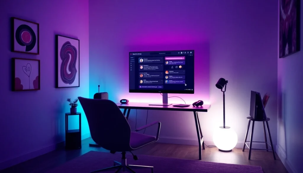 Interactive nsfw ai chat workspace with modern tech and ambient lighting.