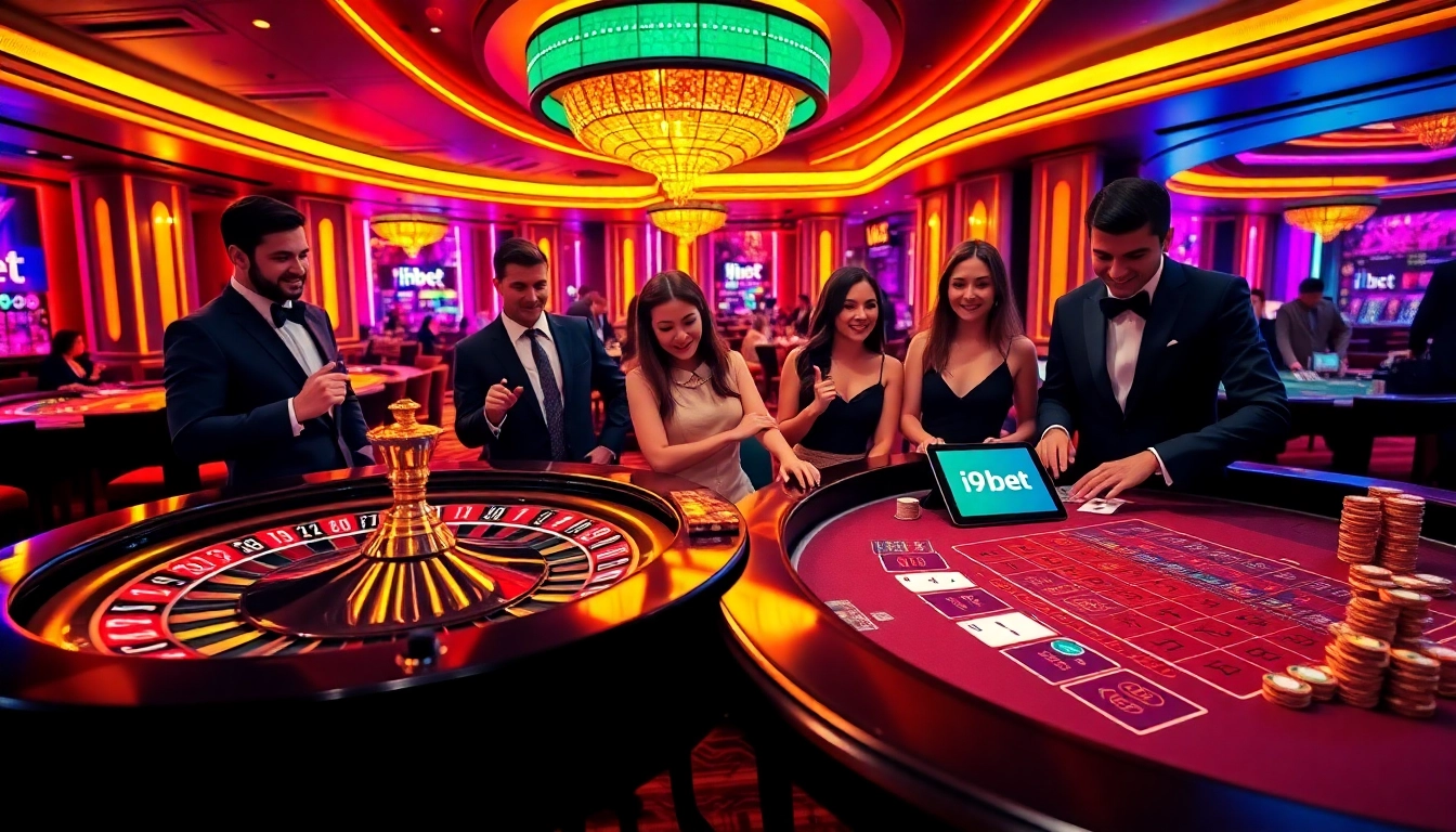 Experience the excitement of i9bet at a luxury casino with colorful chips and engaged players.