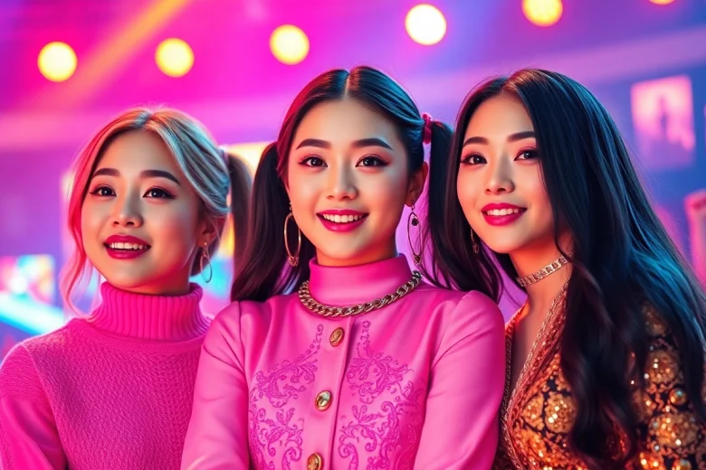 blackpink members performing energetically with vibrant lighting at a concert.