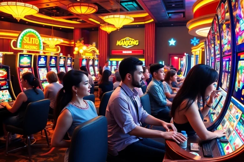 Experience the thrill of the slot demo mahjong with engaging players at vibrant casino machines.