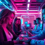 Engaging users interacting with free NSFW AI chatbots in a high-tech digital environment.