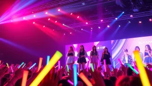 Catch the latest Blackpink news at their concert featuring vibrant stage visuals and enthusiastic fans.
