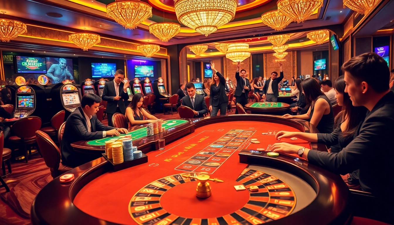 Players enjoying thrilling card games at a luxurious 7upbet casino environment.
