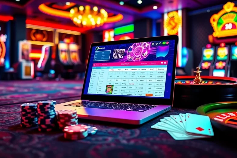 Découvrez l'excitation du casino en ligne Français avec des jetons de poker et des cartes sur une table de casino de luxe.