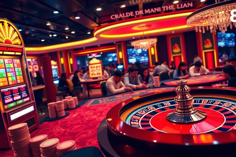 Tautan MABAR88 ditampilkan pada mesin slot ramping, dikelilingi oleh pemain yang antusias dan elemen kasino yang hidup.