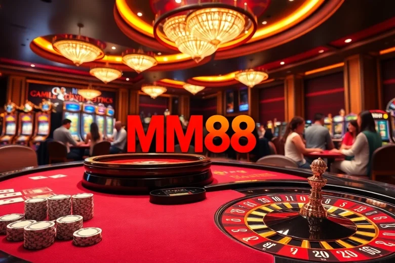 Experience the thrill of MM88 casino with luxurious gaming tables, vibrant chips, and engaging players.