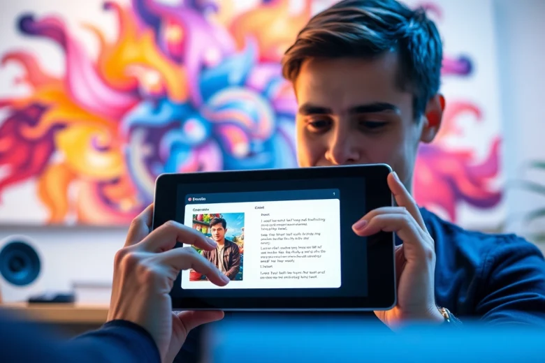 Engaging with the image to prompt ai generator on a tablet in a modern environment