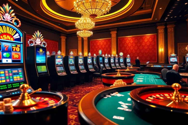 Découvrez l'excitation du casino en ligne Français avec des visuels de jeu vibrants de machines à sous et de tables de poker.