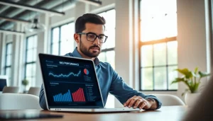 Analyze SEO performance on a laptop with modern graphics.