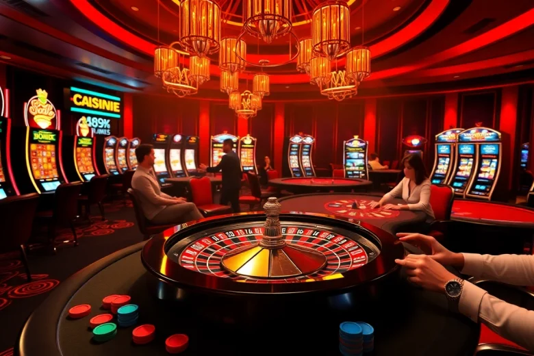 Joueurs engagés dans un casino en ligne France, avec des tables de roulette et de poker pour un jeu immersif.