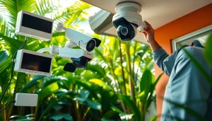 Instalación de cámaras de videovigilancia avanzadas por una empresa de seguridad en un entorno doméstico tropical