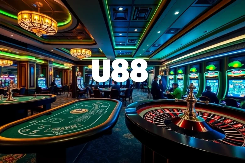 Experience the thrill of U88 gaming with players at a luxurious casino table.