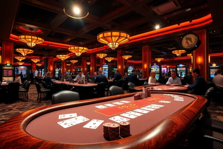 Masuk dewalive login dengan suasana kasino yang menegangkan dan meja poker elegan.